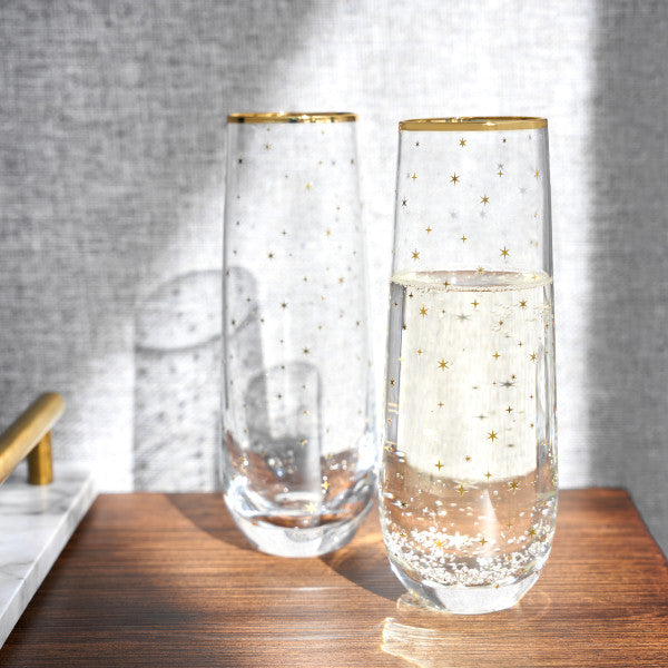 Starlight Golden Stemless Champagne Flutes - Set of 2
