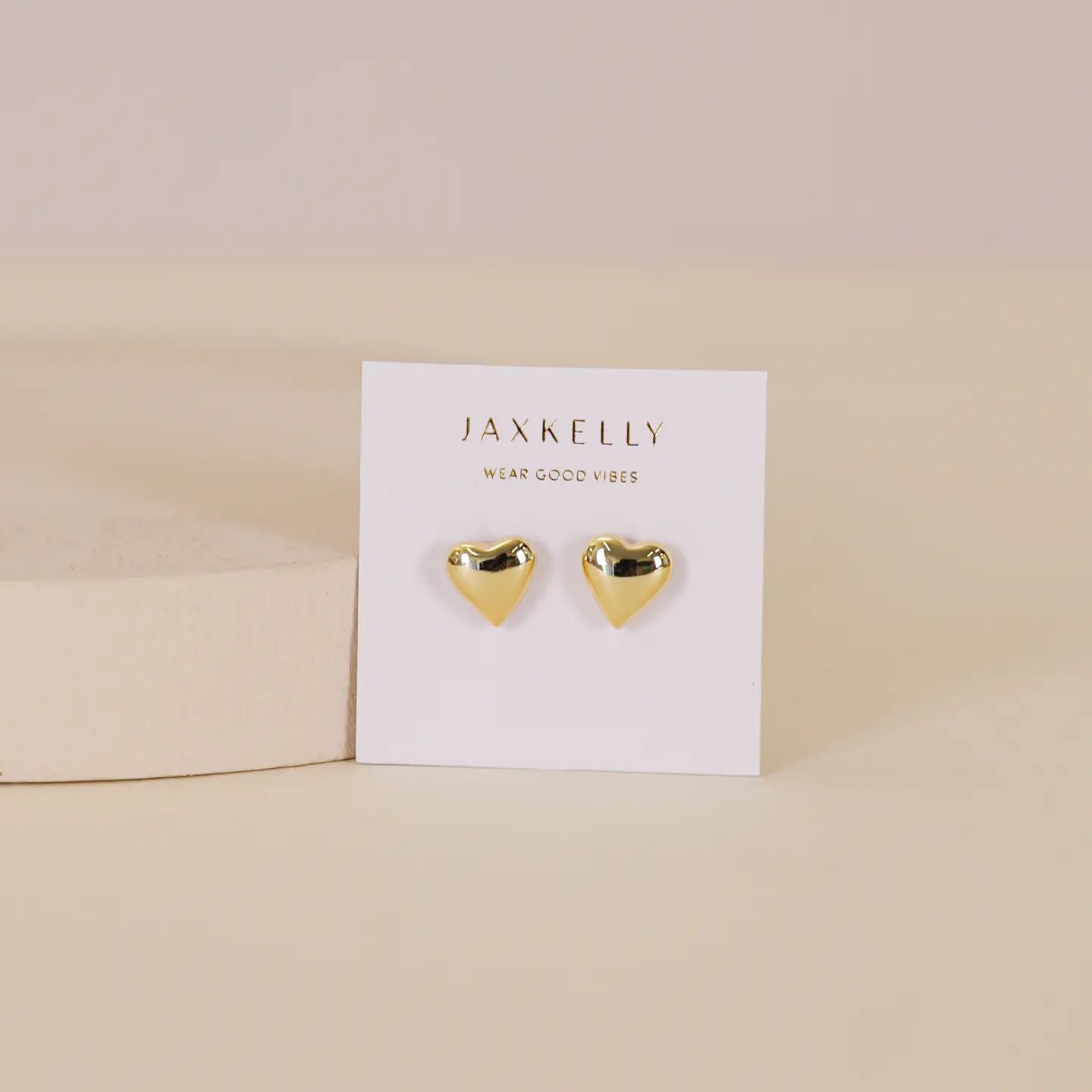 Puffed Heart Gold Earrings