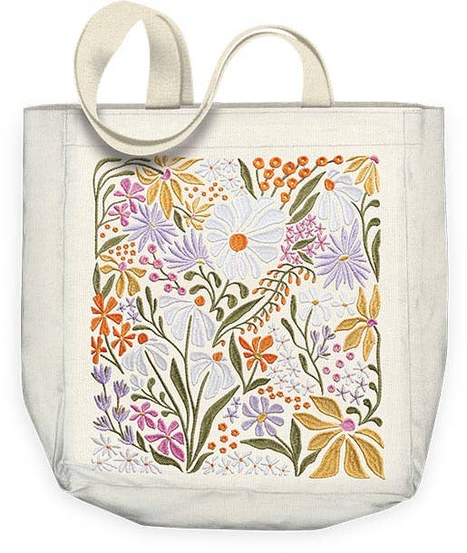 Embroidered Wildflowers Flower Market Canvas Tote