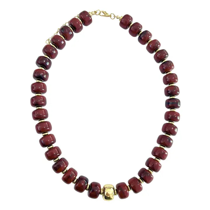 Rachel Chunky Beaded Necklace - Burgundy