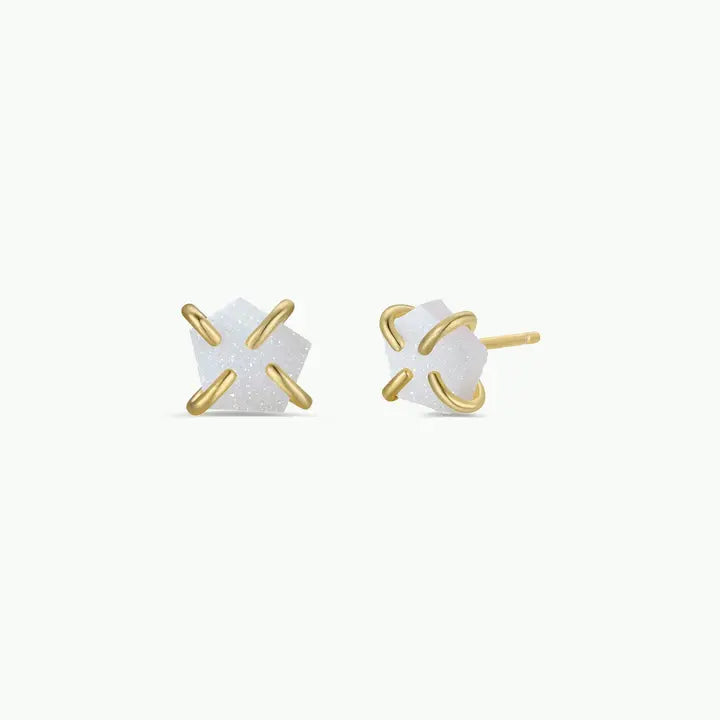 White Druzy Prong Earrings