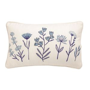 Lumbar Blue Floral Embroidery Pillow