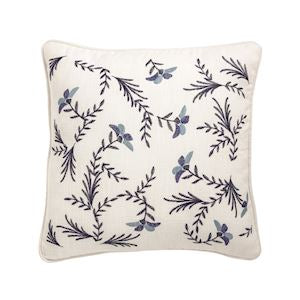 Floral Square Blue Floral Embroidery Pillow