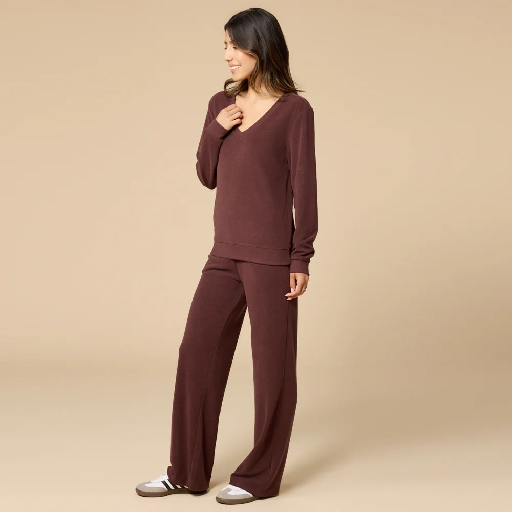 Vintage Velvet V-Neck with Wide Leg Pant