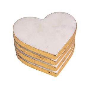 White Heart Marble Coaster Set