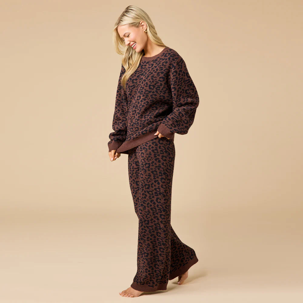 Marshmallow Leopard Print Crew Neck Lounge Setn