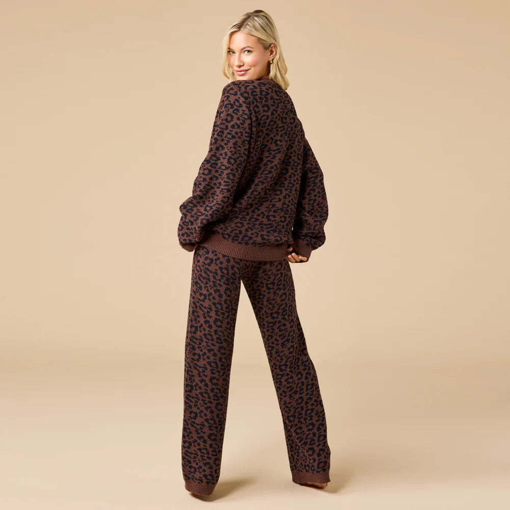 Marshmallow Leopard Print Crew Neck Lounge Setn