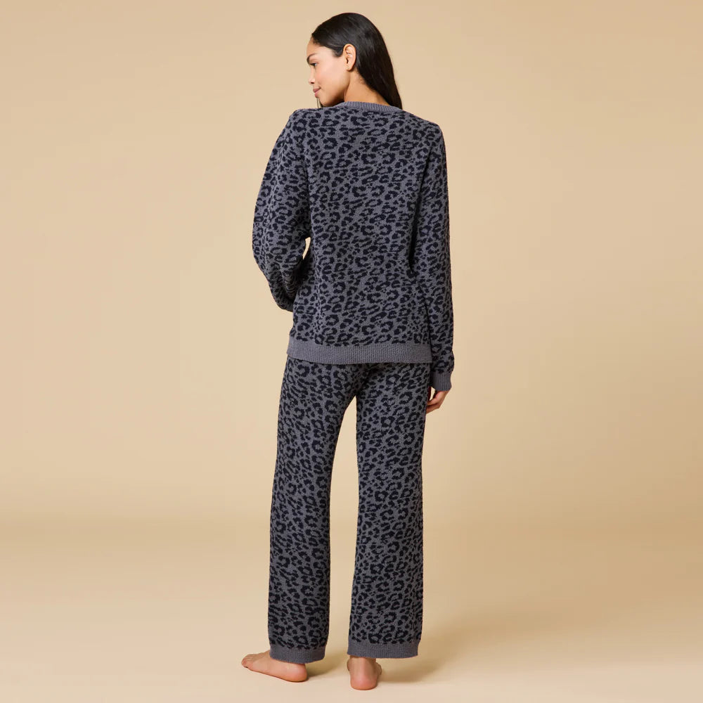 Marshmallow Leopard Print Crew Neck Lounge Setn