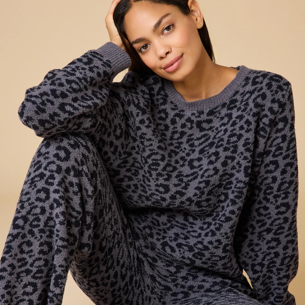 Marshmallow Leopard Print Crew Neck Lounge Setn