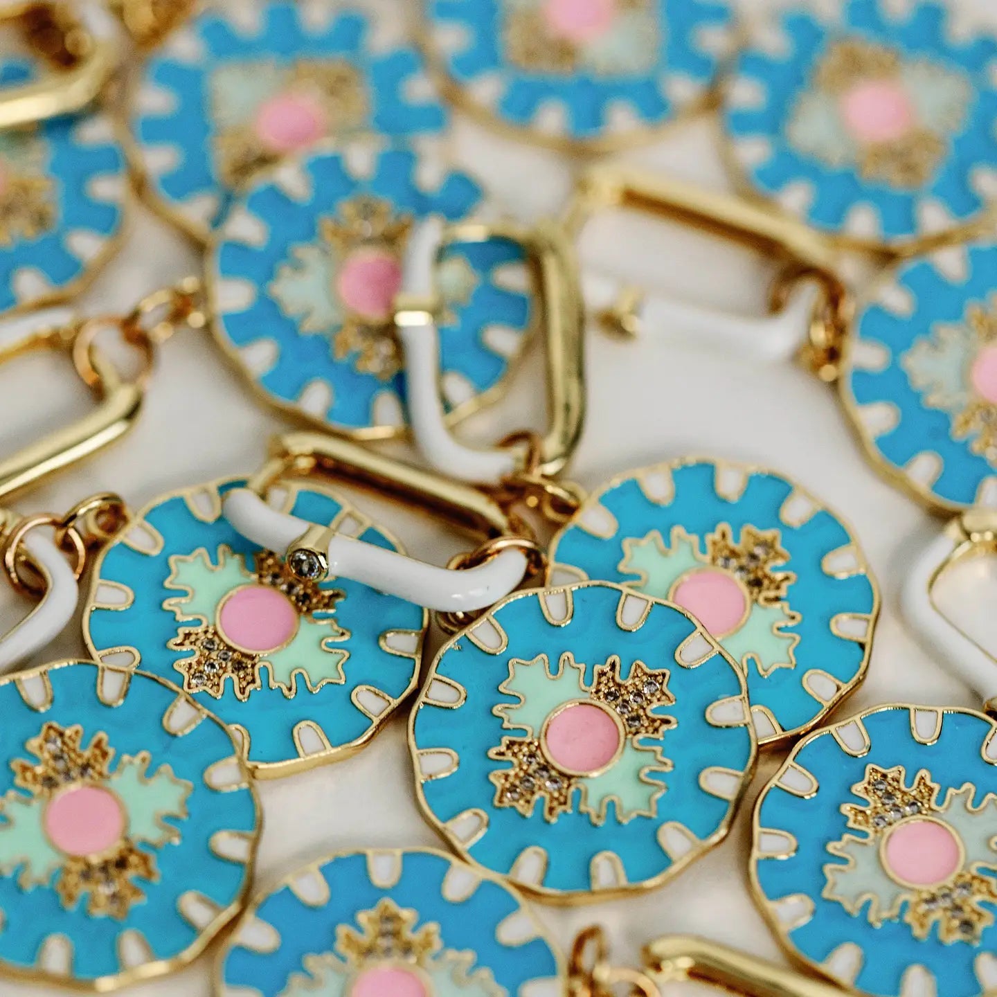 Blue Capri Tile Enamel Charm Earrings