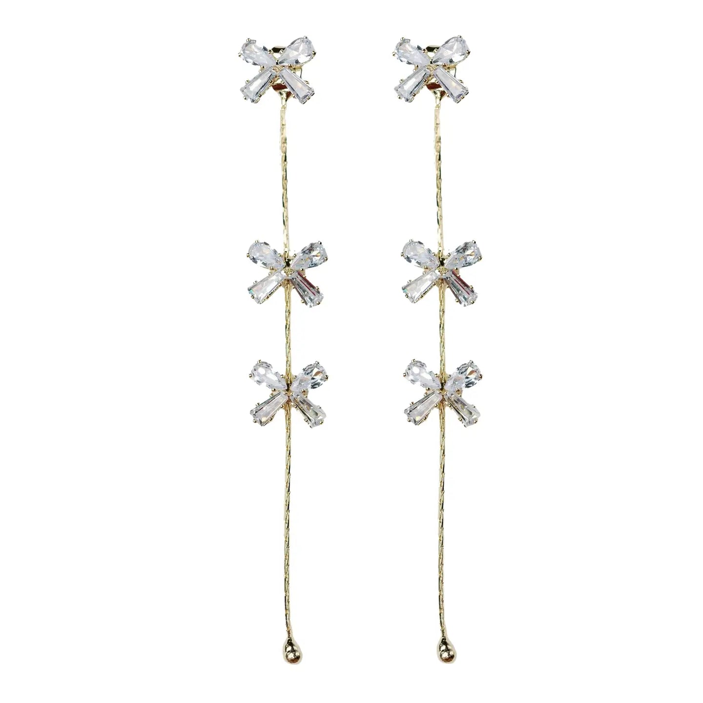 Diamond Bow Gold Drop Earrings