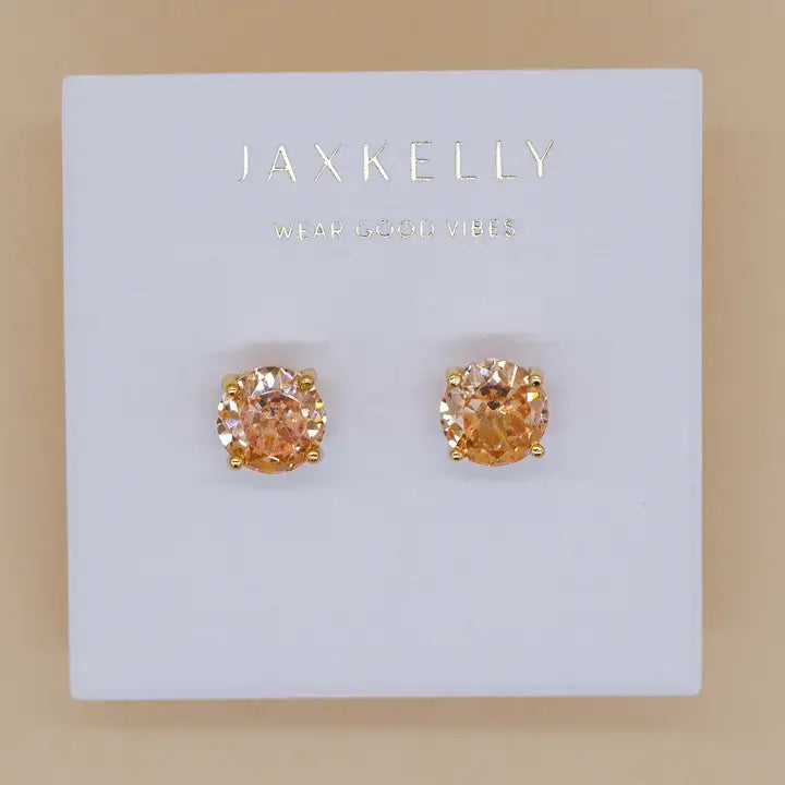 Round Cz Champagne Gold Earrings