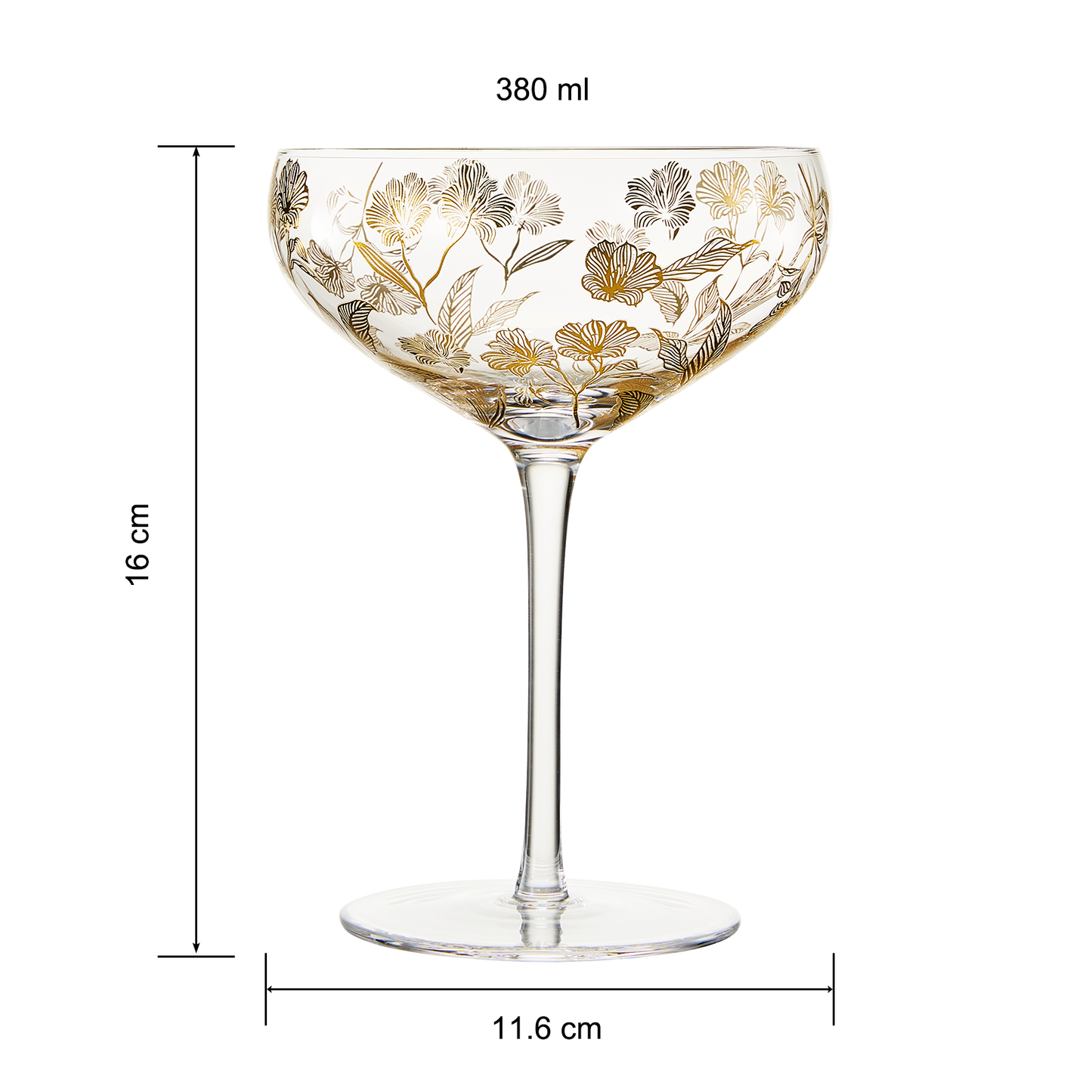 Vintage Gold Floral Decal Champagne Coupe | Set of 2