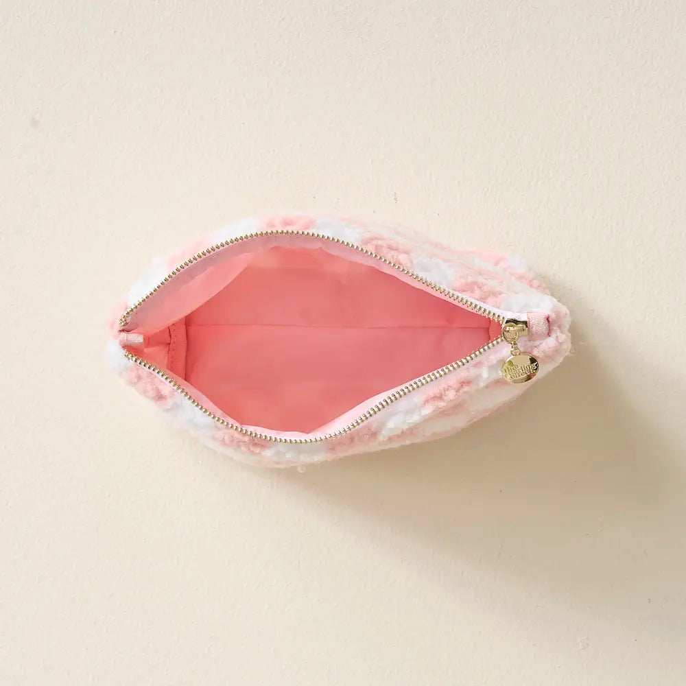 Checkered Blush Teddy Pouch