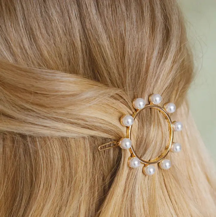 Cleo Gold Circle Pearl Barrette Clip