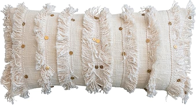 White & Gold Lumbar Pillow with Sequins