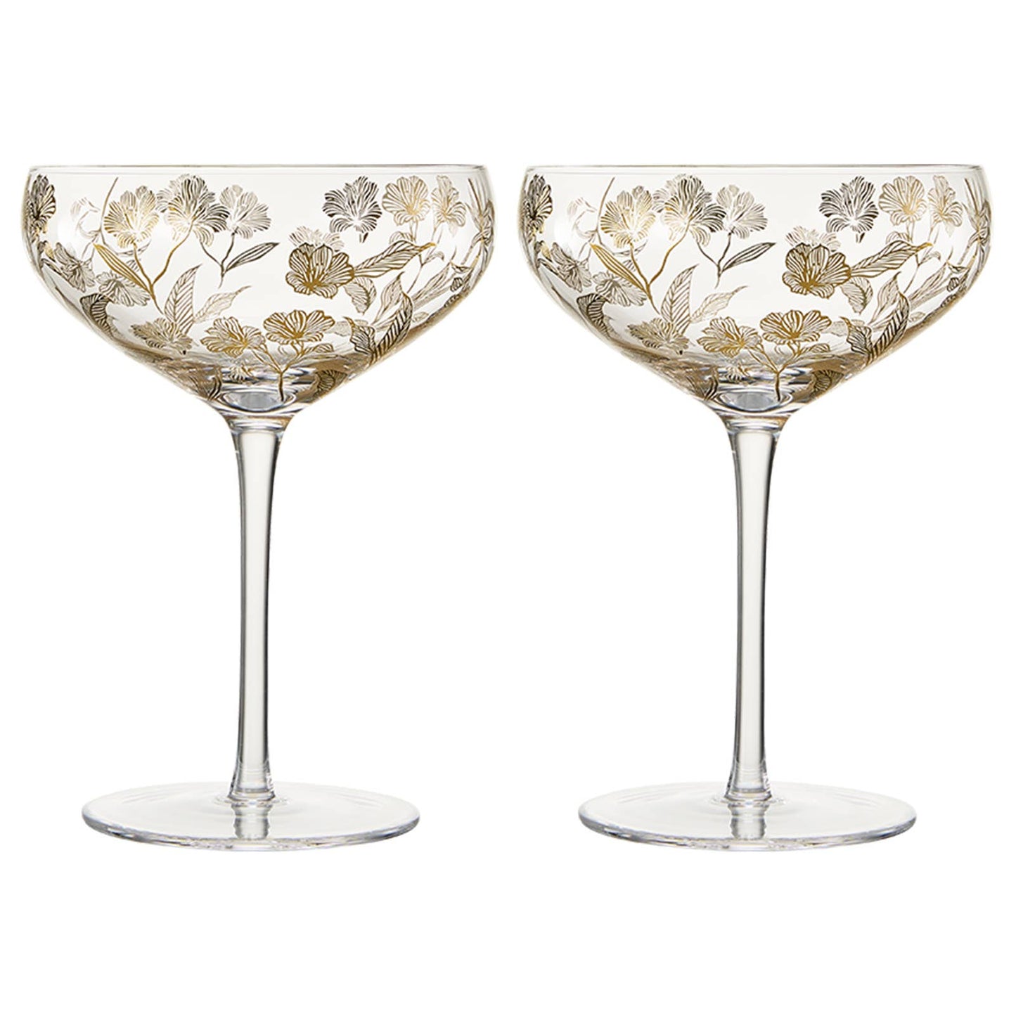 Vintage Gold Floral Decal Champagne Coupe | Set of 2