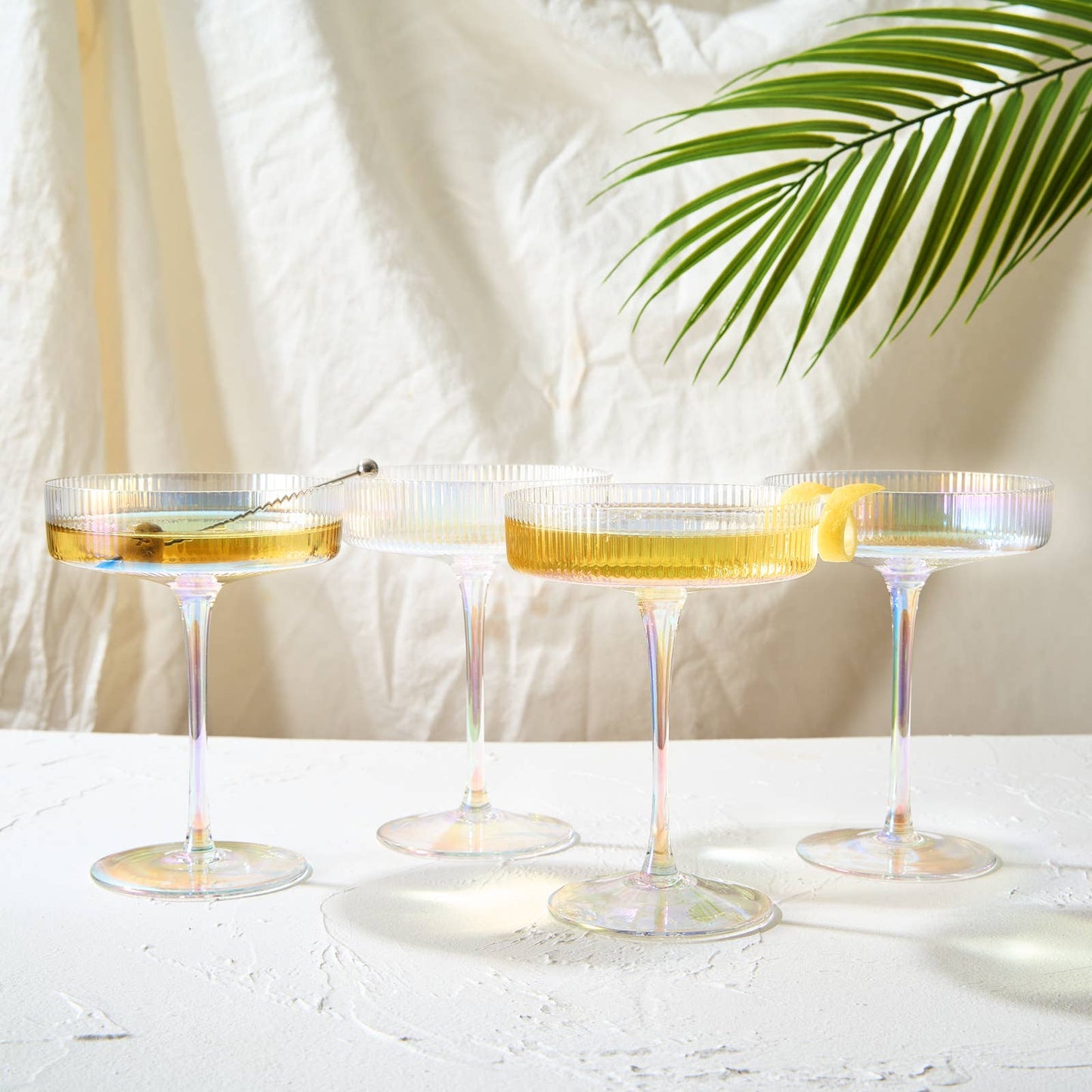 Ripple Ribbed Champagne Coupe Iridescent Colored | Set of 2