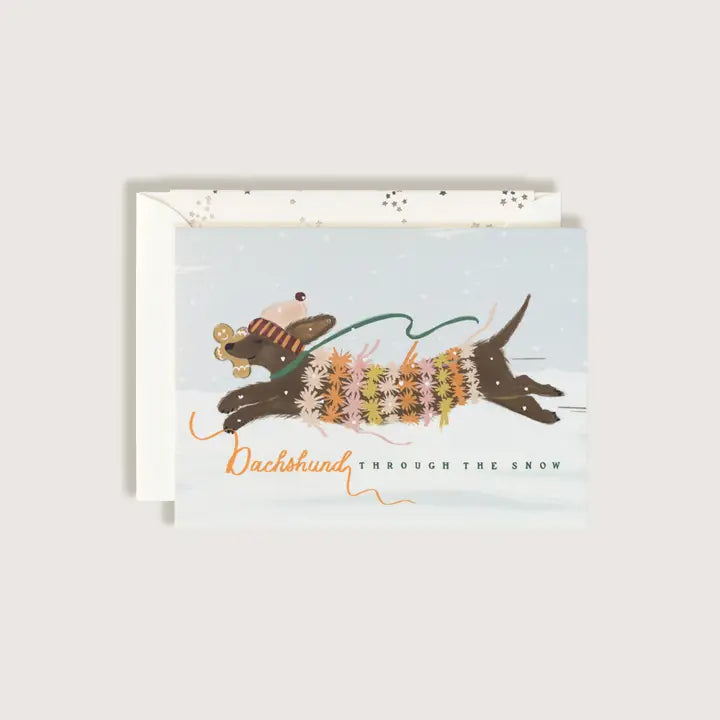 Dachshund Dashing Through the Snow Christmas Card