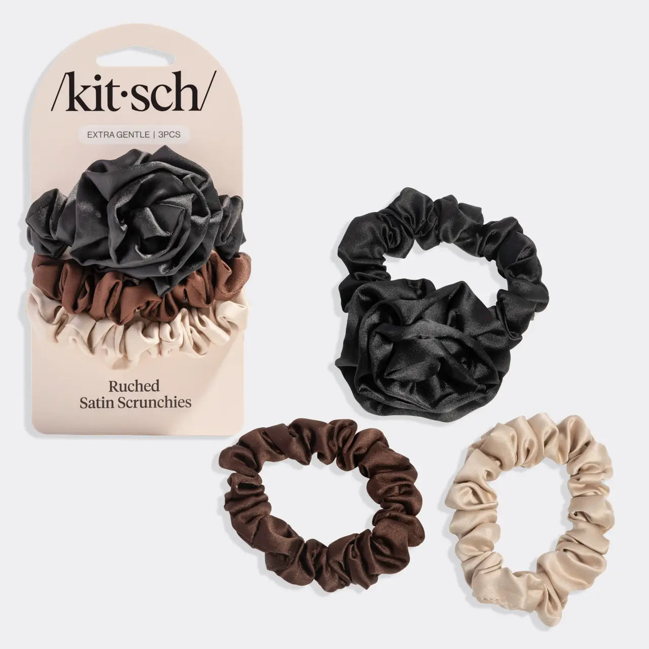Rosette Ruched Satin Scrunchies - 3pc Set