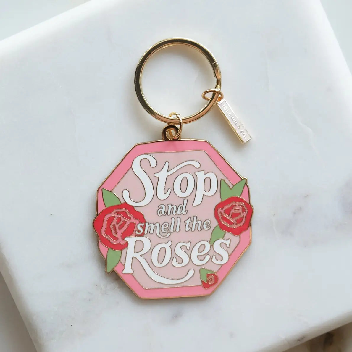 Smell the Roses Enamel Keychain