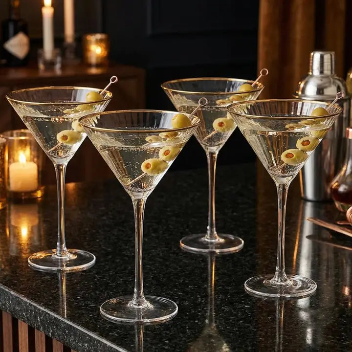 Gold Rim Classic Manhattan Martini Glasses | Set of 2