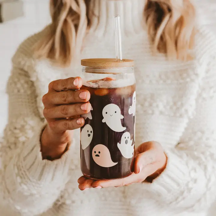 Ghost Can Glass w/ Straw & Lid