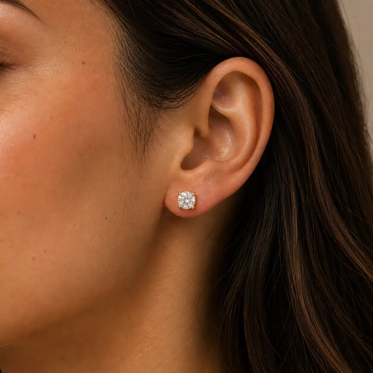 Round Cz Gold Earrings