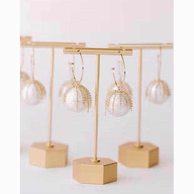 Diamond Fringe Pearl Hoops