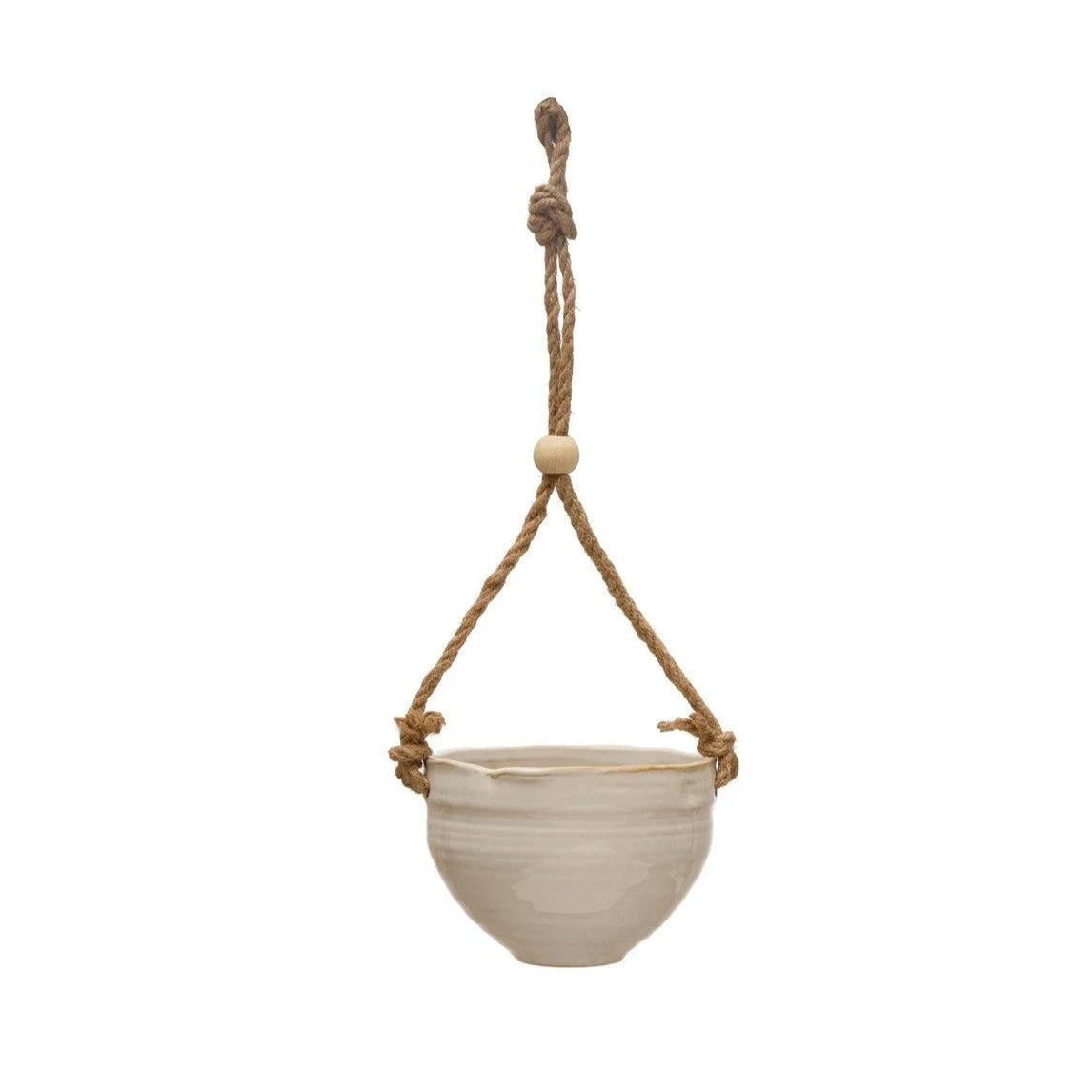 Cream Powder Glaze Hanging Planter