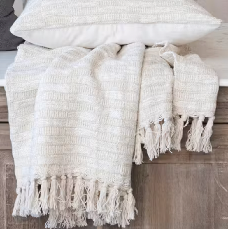 Metallic Gold Thread Cotton Blend Throw