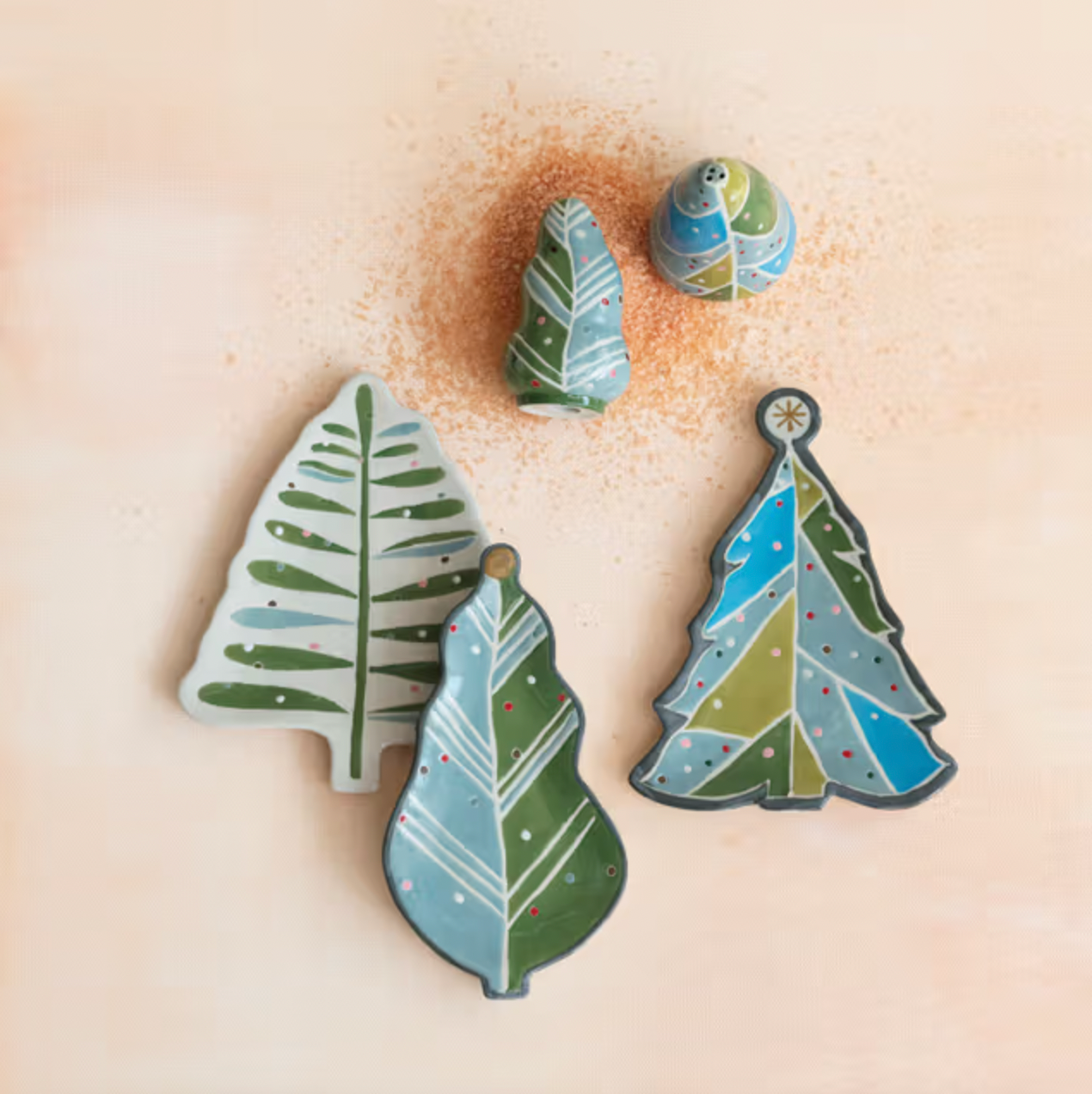 Hand-Painted Stoneware Tree Shaped Plate w/ Wax Relief