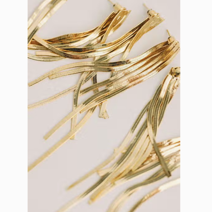Many Skinny Gold Cascading Tassel Minimalist Statement Earrings