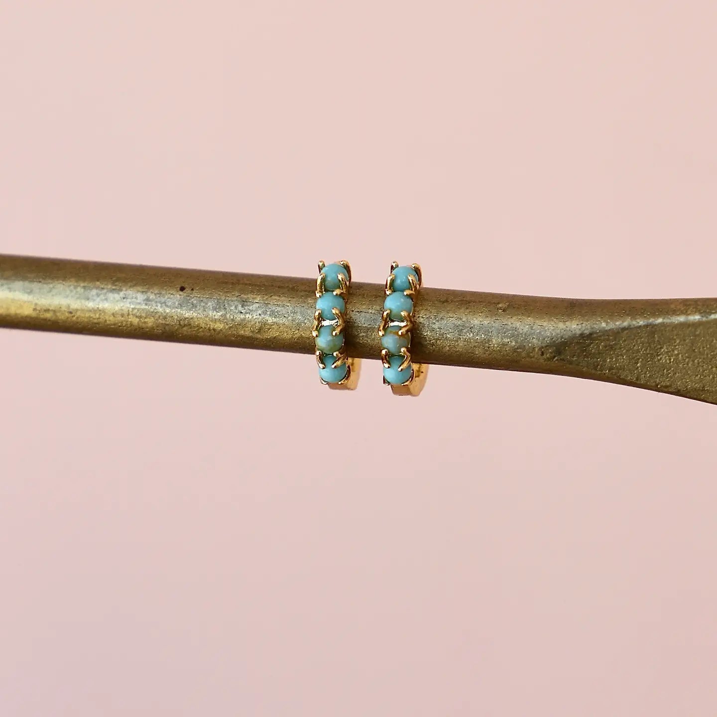 Mini Turquoise Gold Hoops