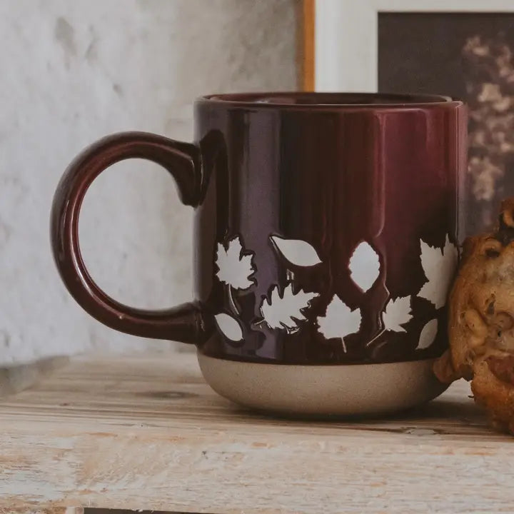 Brown Fall Leaves Stoneware Mug