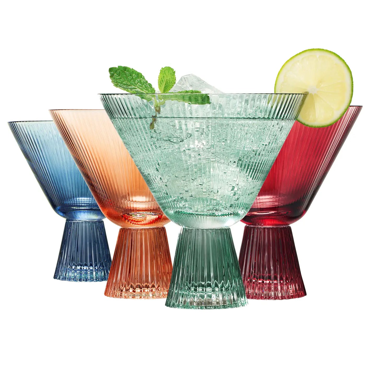 Stemless Martini Glasses - Ribbed Muted | Set of 4