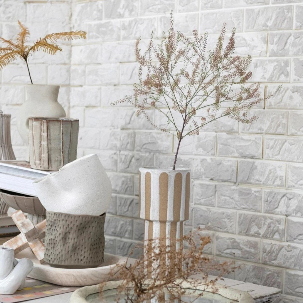 Stoneware Vase w/ Wax Relief Stripes
