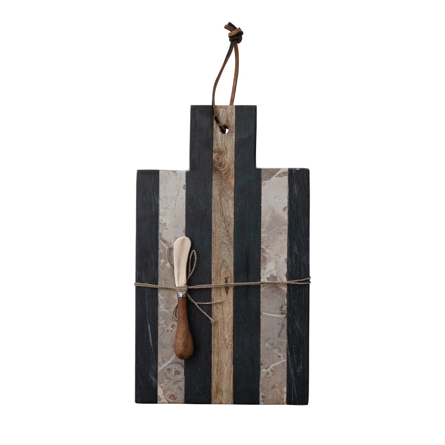 Striped Wood & Marble Board & Canape Knife