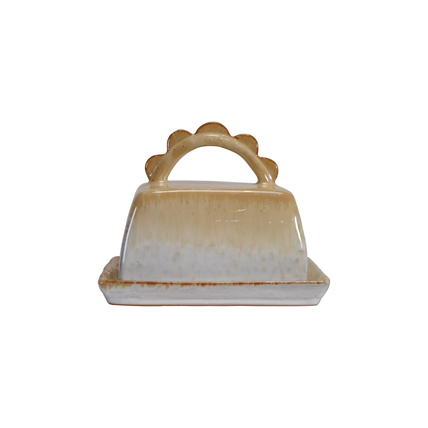 Caramel Butter Dish with Scalloped Handle