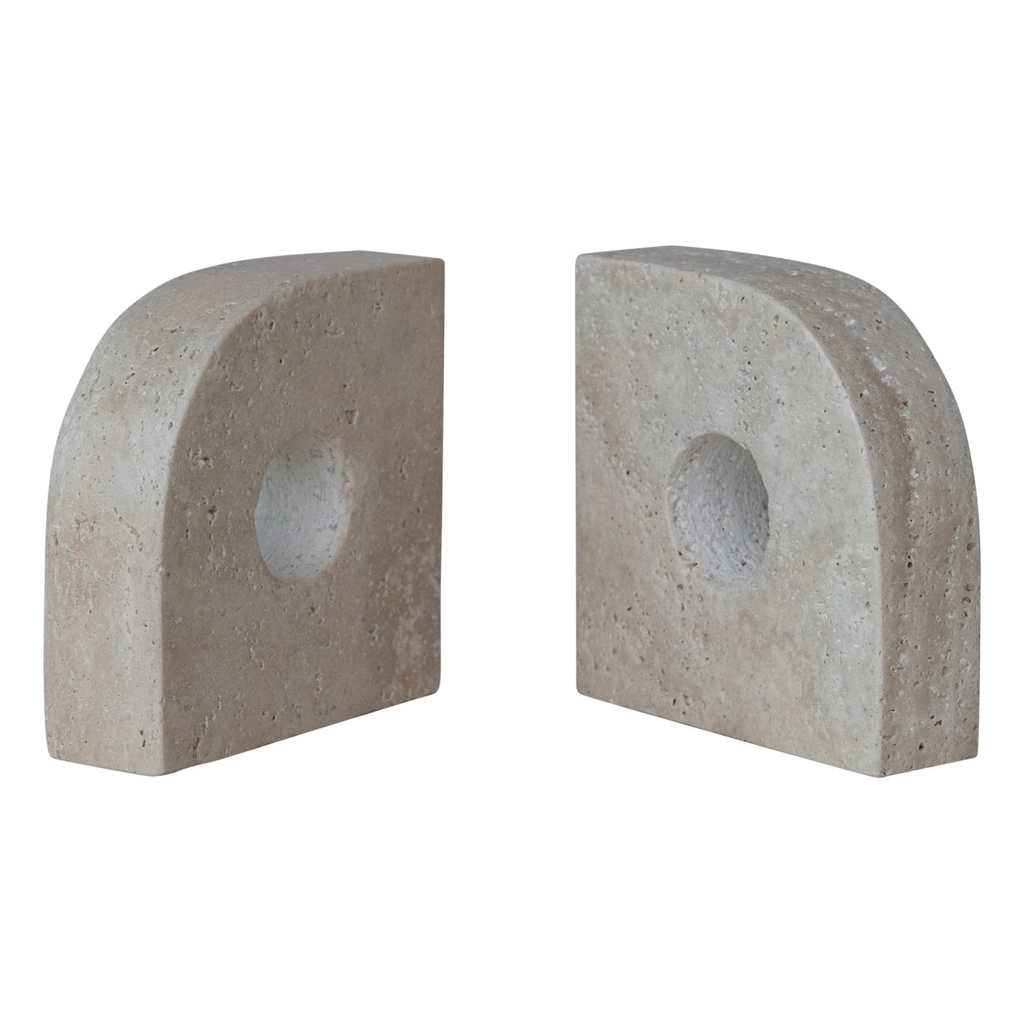Neutral Travertine Bookends w/ Cut-Out