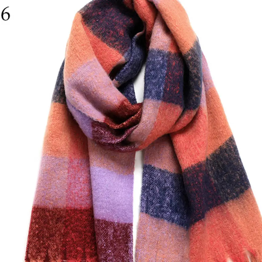 Chunky Plaid Multi Color Brushed Scarf