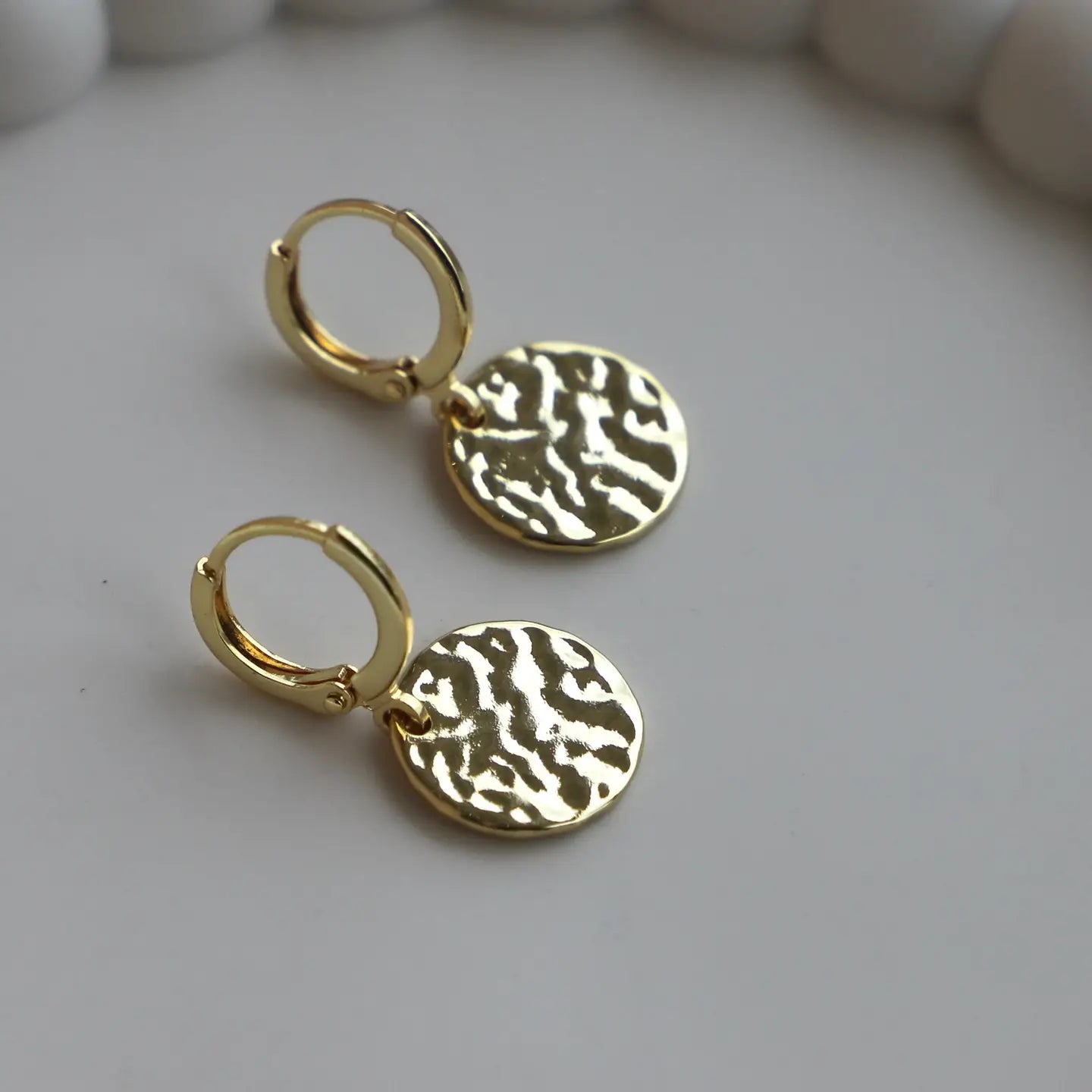 Hammered Medallion Huggies