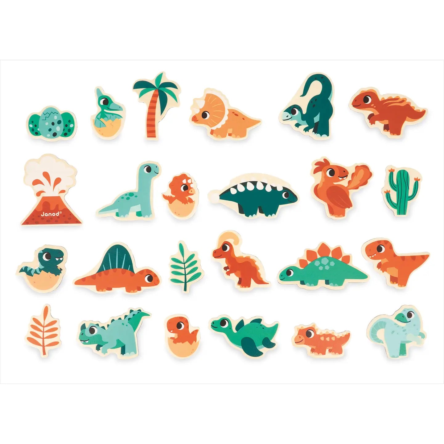 24 Wooden Magnetic Piece Set - Dinos