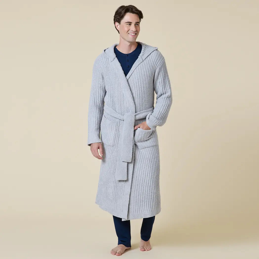 Unisex Solid Rib Marshmallow Hooded Robe