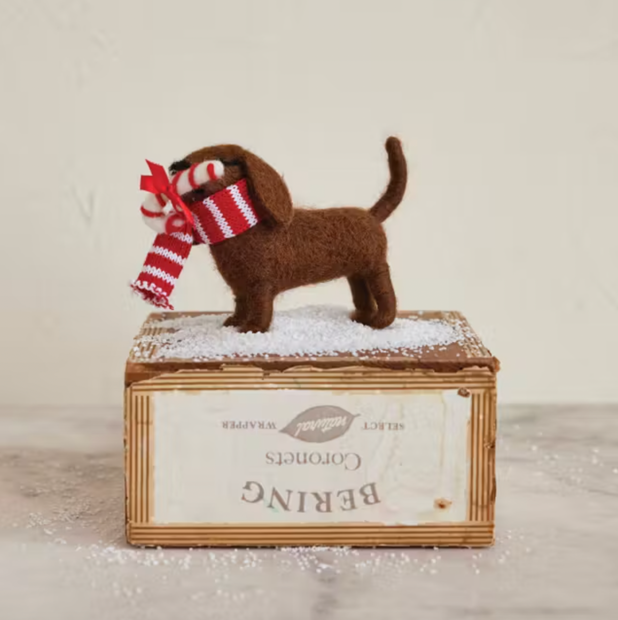 Felt Dog Ornament with Candy Cane Scarf