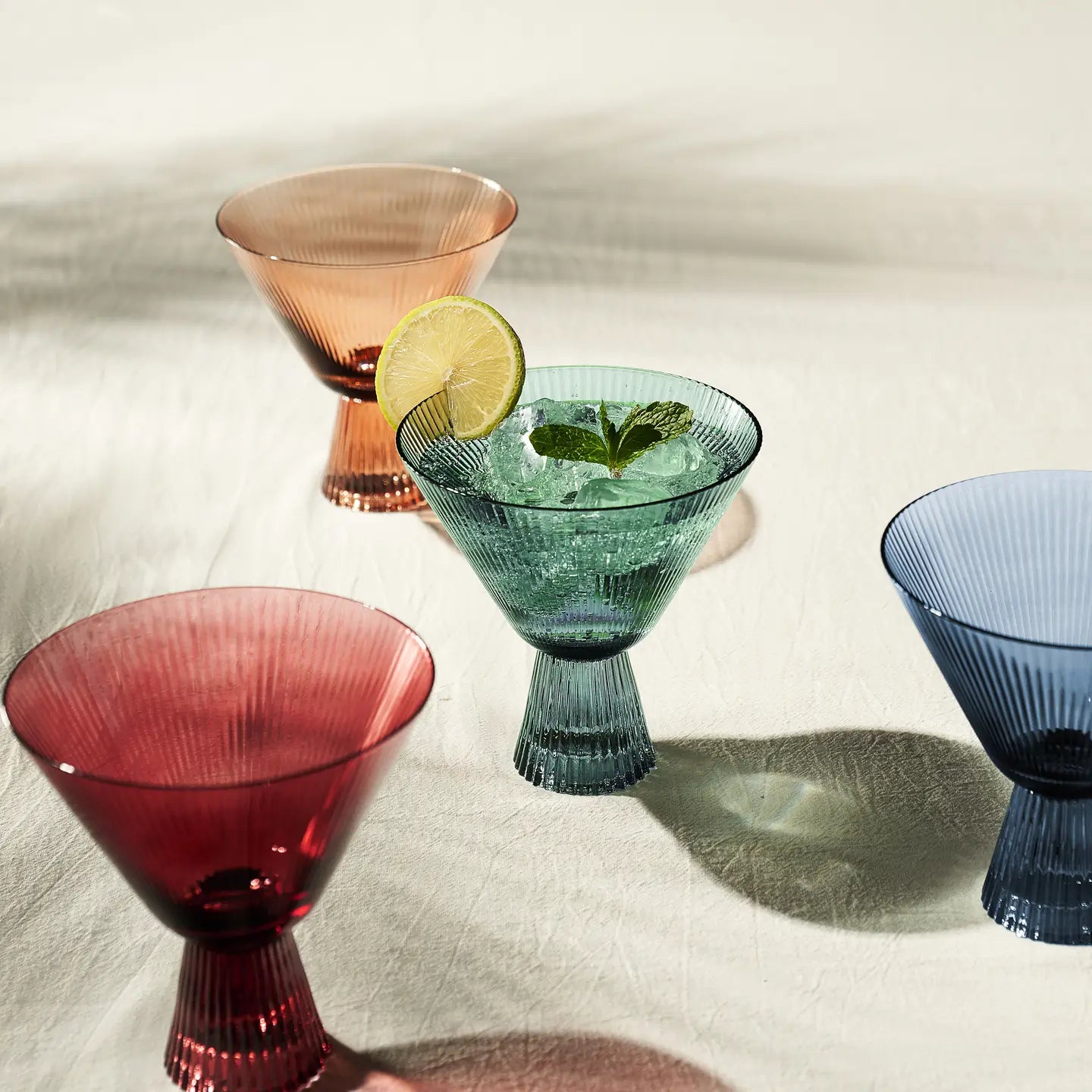 Stemless Martini Glasses - Ribbed Muted | Set of 4