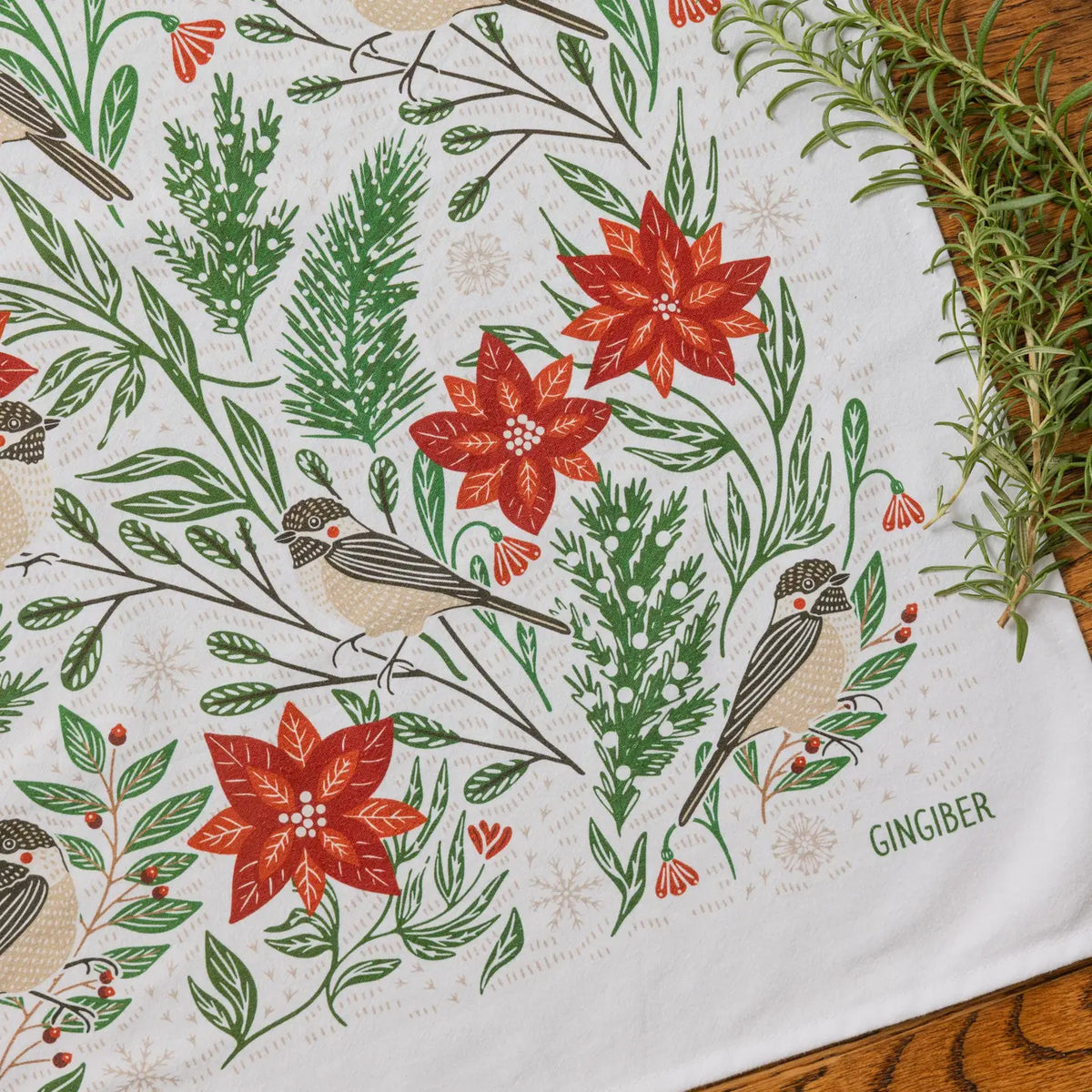 Poinsettias & Pines Tea Towel