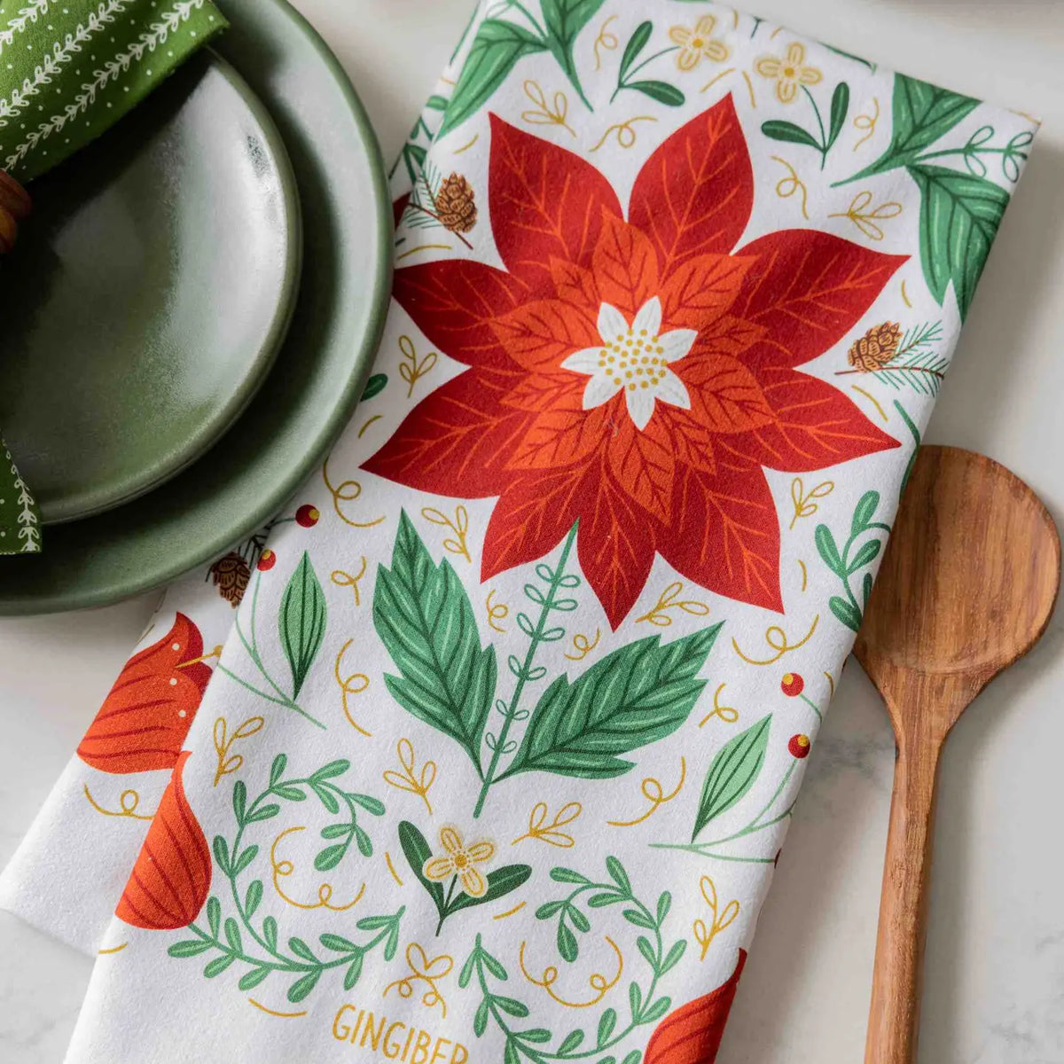 Christmas Poinsettia Tea Towel