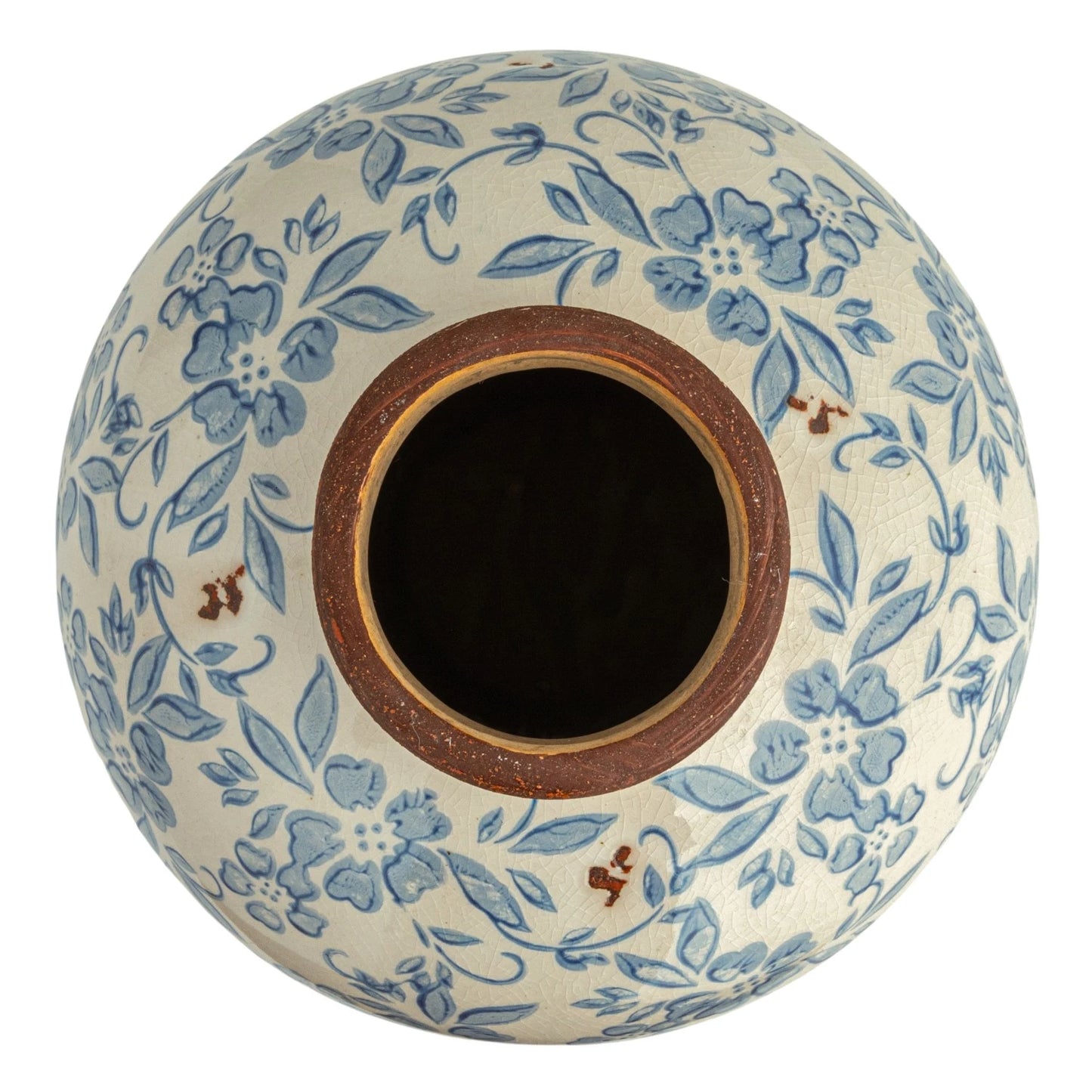 Rustic Floral Transferware Terracotta Vase