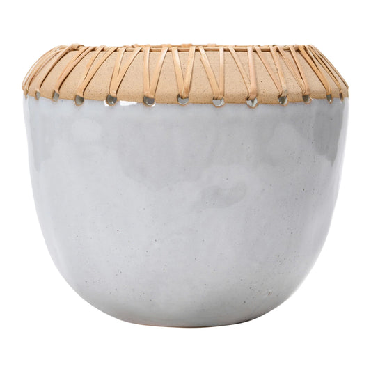 Abode Stoneware Planter with Rattan Stitching